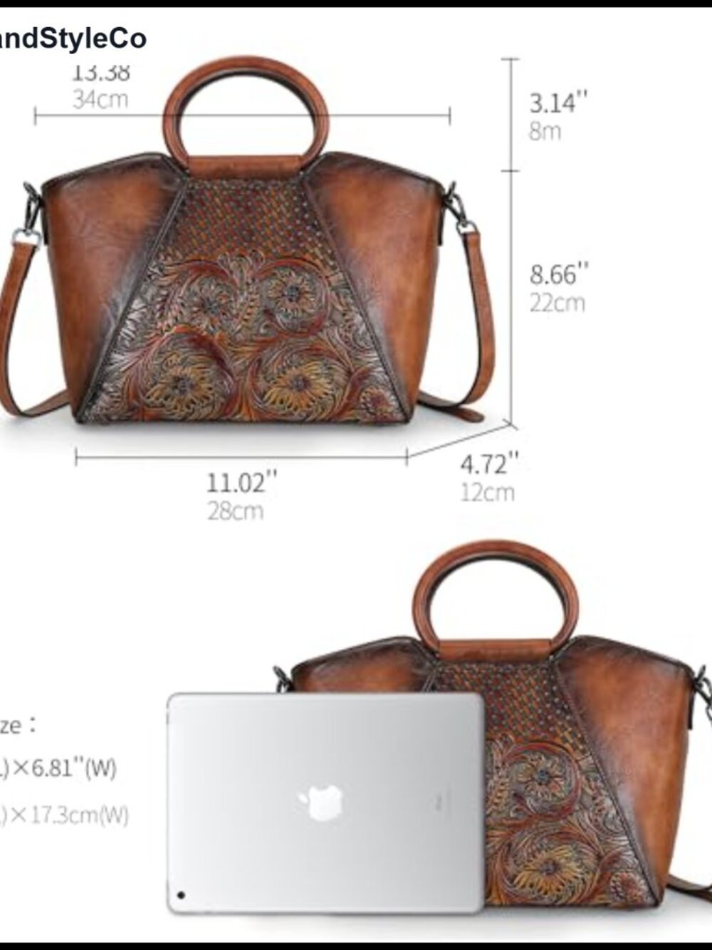 Vegan Leather Satchel Crossbody Bag Top Handle Tote Medium Shoulder Bag - Picture 5 of 6